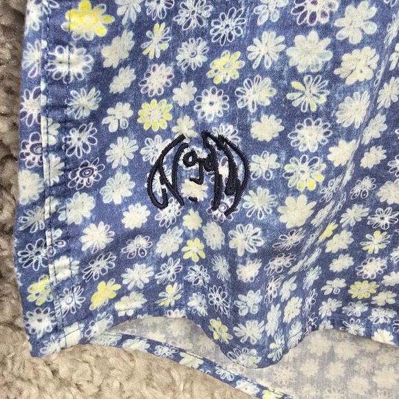 John Lennon Shirt Mens XL Blue Button Up Long Sleeve Flip Cuff Flowers - Picture 4 of 13